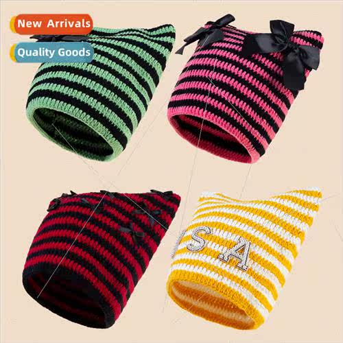 Japan ins imp striped knitted wool cap children handmade cat