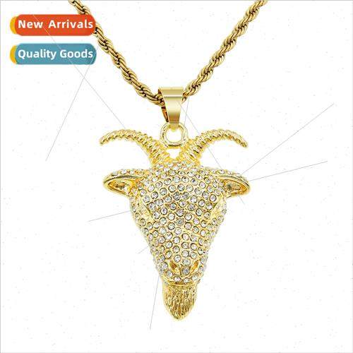 Europe hip-hop full diamond sheep head pendant necklace infl