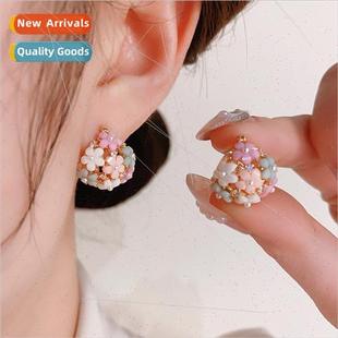 flower basket earrings Fashion niche pearl female zirconia