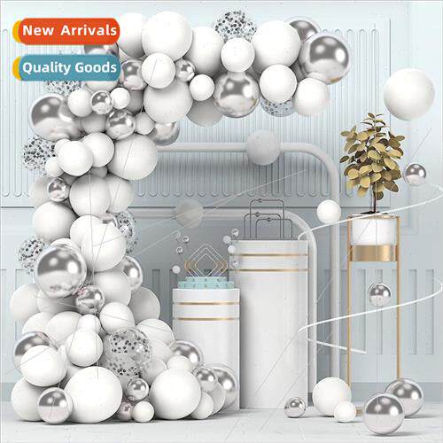 New  metallic silver white balloon set 适用 opening decorati