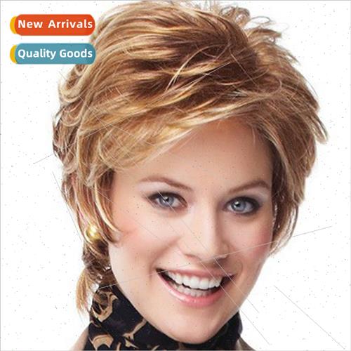 Europe wig short hair female brown wig slightly curly fluffy