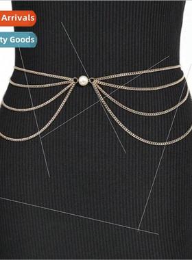 3992 Women Metal de Swing Waist Chain Pearls Interlocking We
