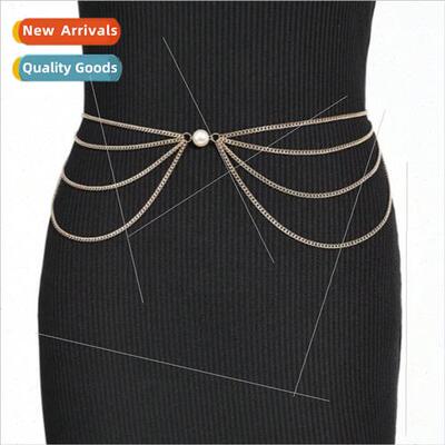 3992 Women Metal de Swing Waist Chain Pearls Interlocking We