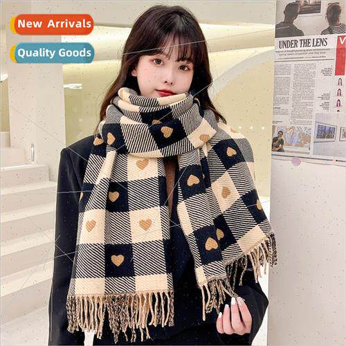 Korea retro plaid love scarf female winter faux cashmere Jap