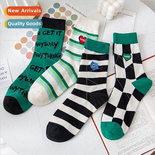 Green socks women fall winter mid-calf socks outside ins tid