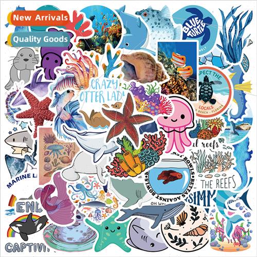 50 cartoon cute sea creatures starfish jellyfish stickers gr