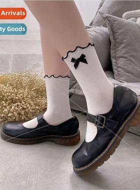 Bow tie wooden ear edge socks female fall new Japanese colle