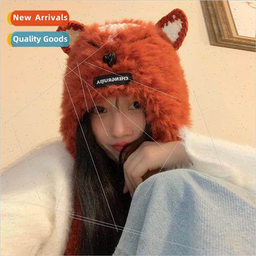 Japanese cute hand-kn small fox fur ear protection hat femal