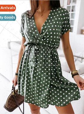 2022 Europe Uned States new women short-sleeved printed polk