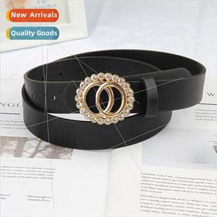 rhinestone buckle ladies New simple circle belt fashi double