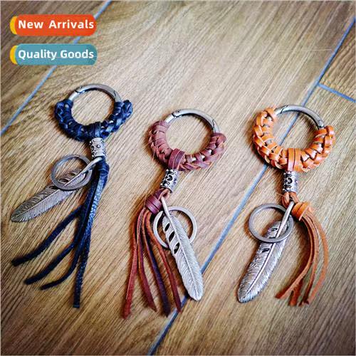 Japan vintage head-layer cowhide hand-woven punk leaf pendan