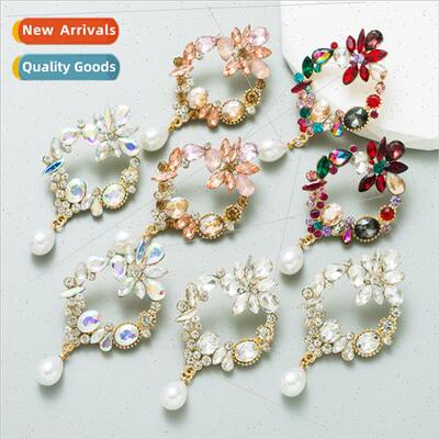 Europe ins creative glass diamond pearl earrings alloy rhine