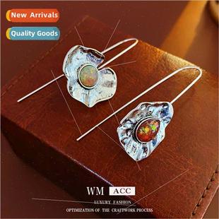 metal flowers retro old fashi hooks ruffles ear moonstone