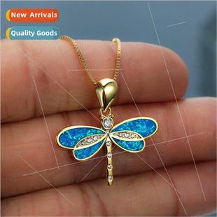 Whe simulated opal dragonfly women hundred pendant necklace
