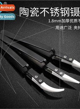 Black Shank Clamping Ceramic Tweezers Stainless Steel Contra