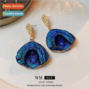 Blue Pleated Irregular Metal Stud lver Earrings Pin