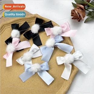 Sweet girl hairball bow hair clips Japan Korea cute duckbill