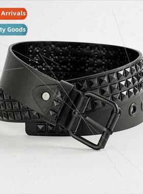 Europe punk belt men black quadrilateral beads pyramid rivet
