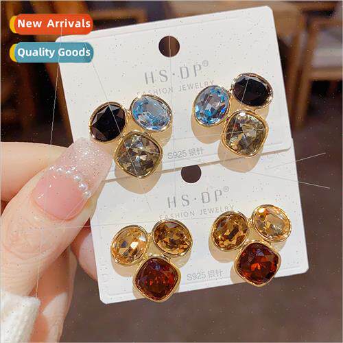 Delicate colorful geometric zirconia earrings s925 silver pi