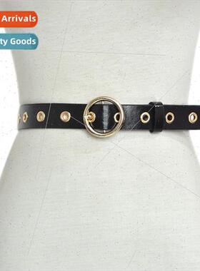 Fashion mple Women Belt Cowhide Bottom Round Pin Buckle Pera