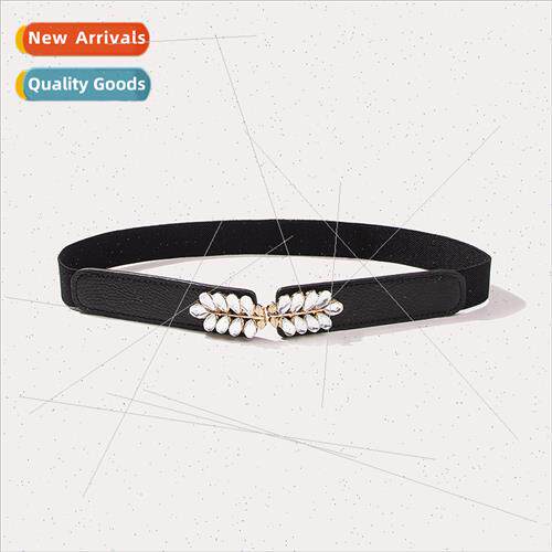 New Leaf Elastic Waistband Women Fine Leaf Glass Drill Adjus