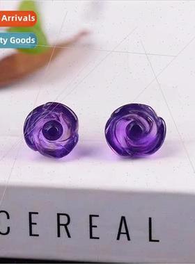 Natural amethyst carved rose earrings 925 sterling silver ea