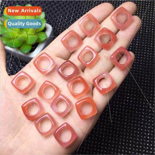 Natural powder salt source agate square running ring lychee