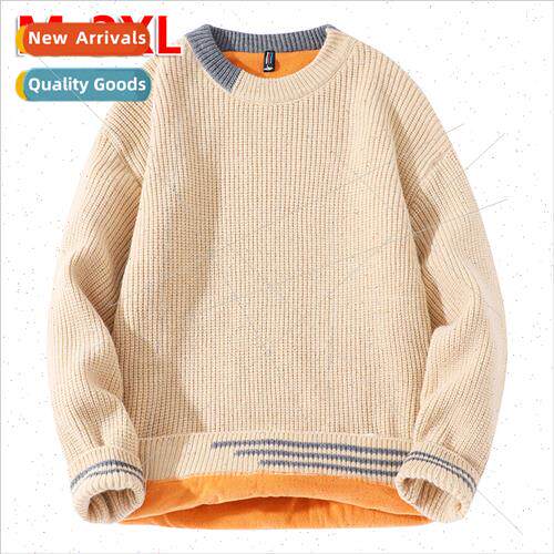 Padded thickened round neck sweater men fall winter loose pu