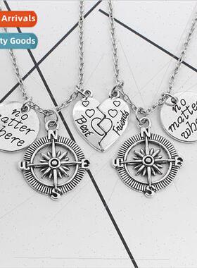 Europe Best friends Compass Necklace Girlfriends Love Patchw