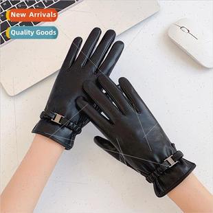 winter Korean bow Leather warm women thickened gloves
