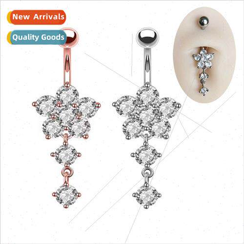 Piercing Jewelry Europe Zirconia Flower Belly Button Ring St