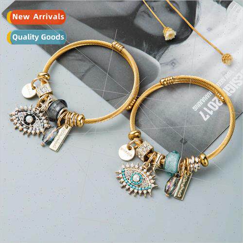 Europe DIY devil eye crystal pendant gold-plated bracelet fa