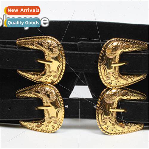 Double head retro carving fashion gold buckle ladies pin buc
