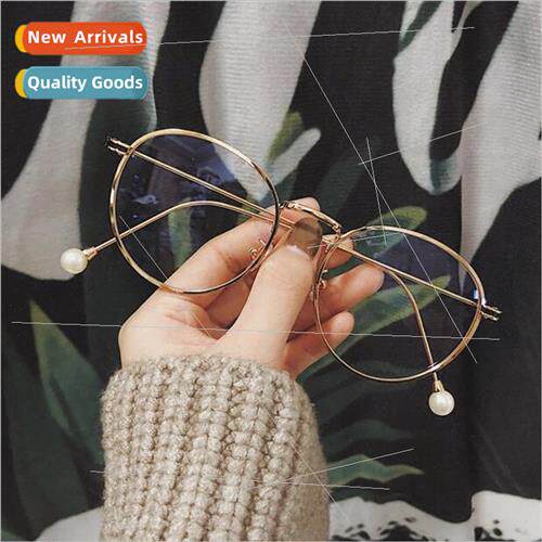 Retro rose gold silk round frame pearl eyeglasses frame fema