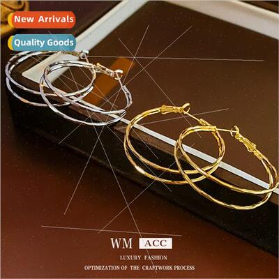 Silver needle simple round rhombus double layer earrings met