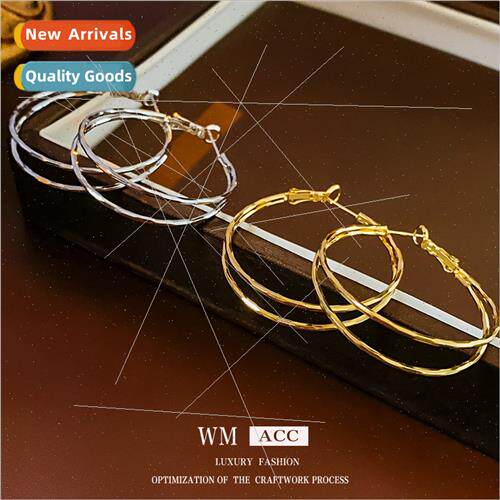Silver needle simple round rhombus double layer earrings met