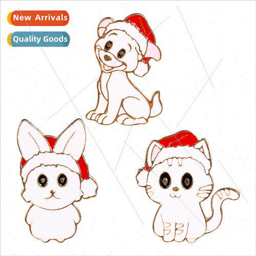 Cartoon cat cute animal Christmas brooch Christmas hat pin b