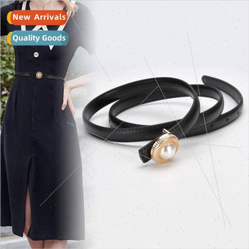 Cowhide hundred matching leather pearl thin belt ladies summ