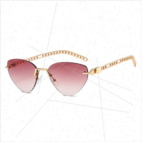 2A386 new cat eye cut edge sunglasses women metal chain temp