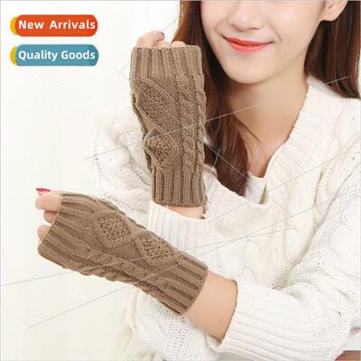 Winter new wool knted rhombus cuff half finger short 20cm wa