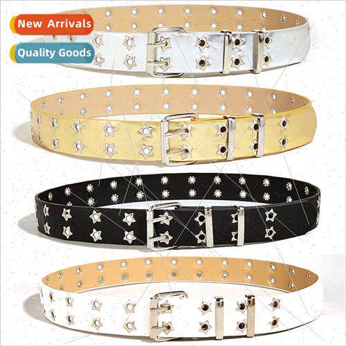 Punk star double-buckle belt Korean jeans fashion decorative