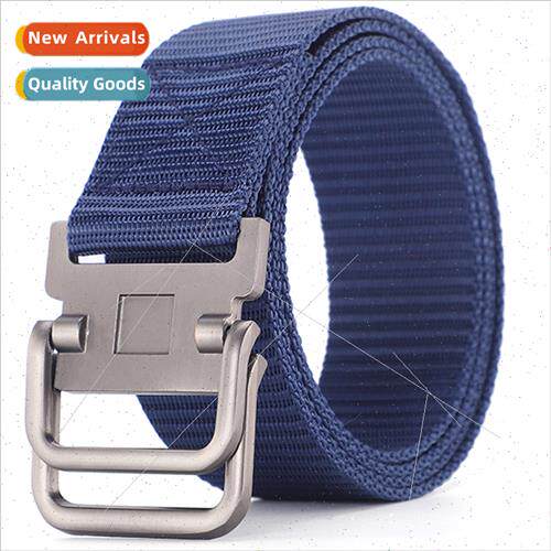 New double ring buckle men nylon cloth belt women casual ver