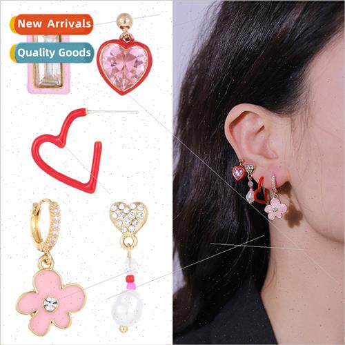 Earrings Pink Heart Earrings Set Combo Europe Ear Buckles