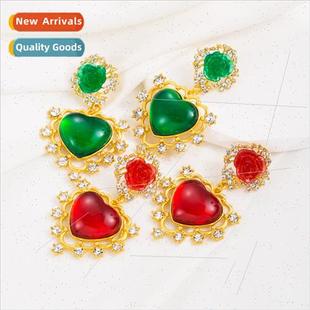 heart ruby rose Medieval earrings love flower Eur atmosphere