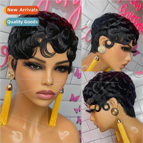Wig Shanghai retro classical black short curly hair head cov