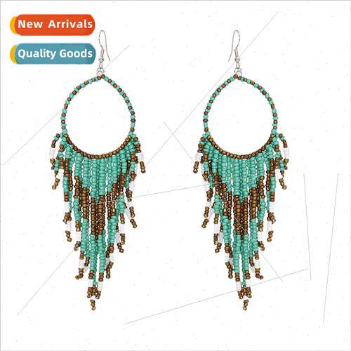 long handmade rice beads tassel earrings new Europe nd color