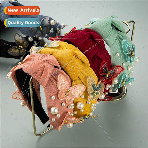 New Korean lace face wash hair bands butterfly pearl hair ba