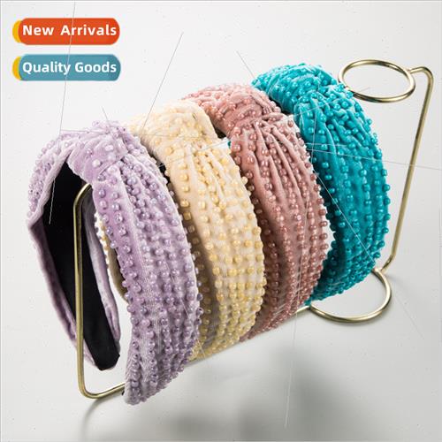 Hair bands Korea ins new velvet fabric beaded headband knott