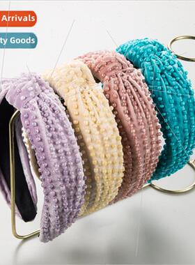 Hair bands Korea ins new velvet fabric beaded headband knott