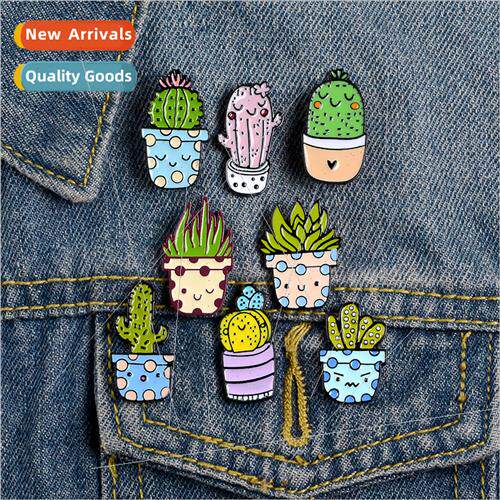 Cute cartoon student cactus brooch alloy oil drop spare pin